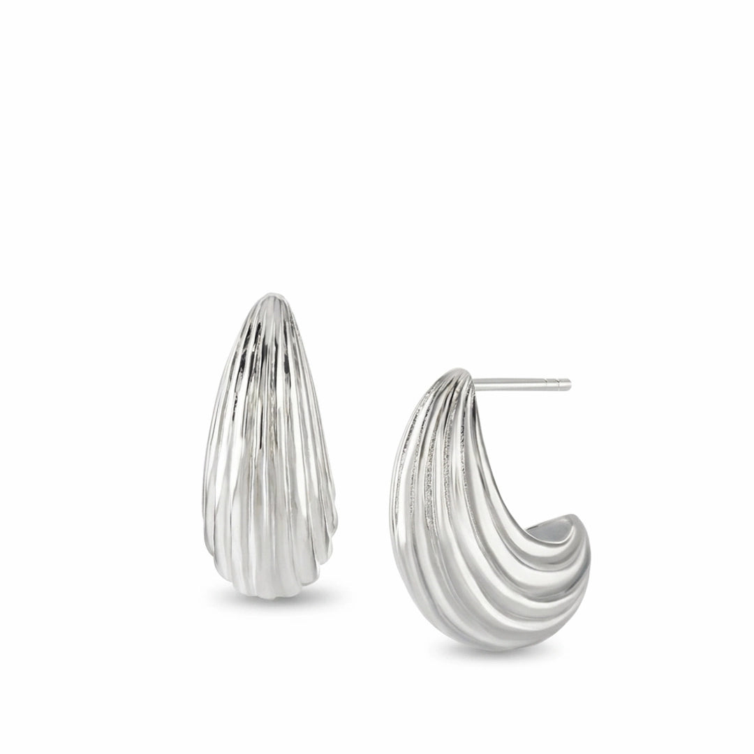 Luna Groove Dome Sterling Silver Half Hoop Earrings