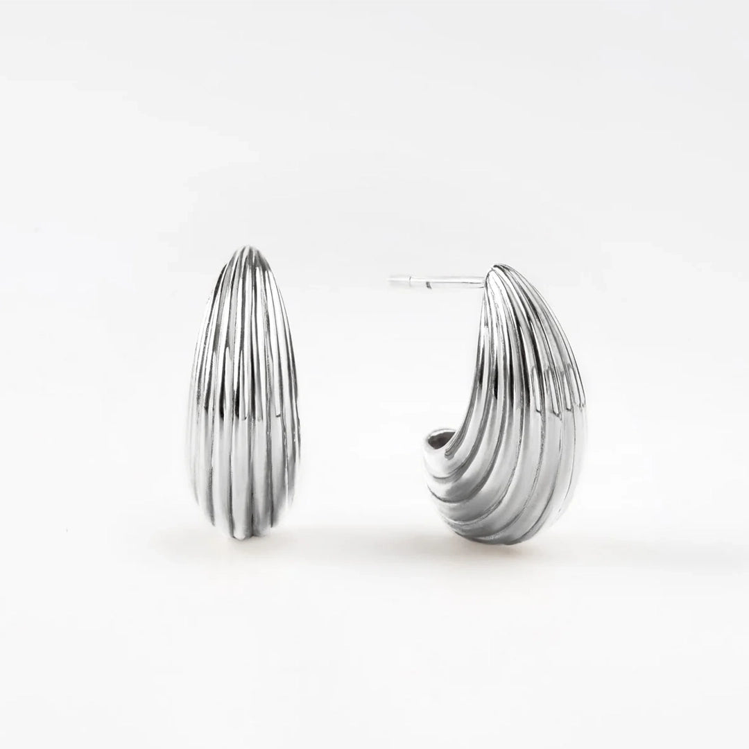 Luna Groove Dome Sterling Silver Half Hoop Earrings