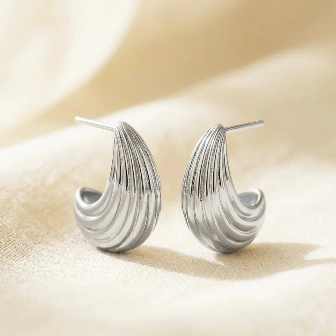 Luna Groove Dome Sterling Silver Half Hoop Earrings