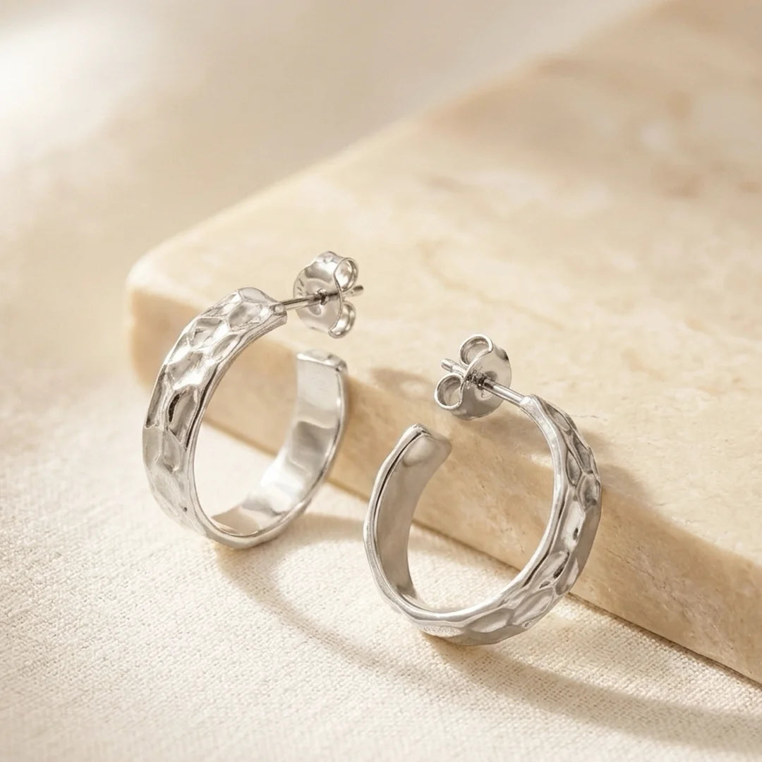 Willow Textured Sterling Silver Medium Hoop Earrings