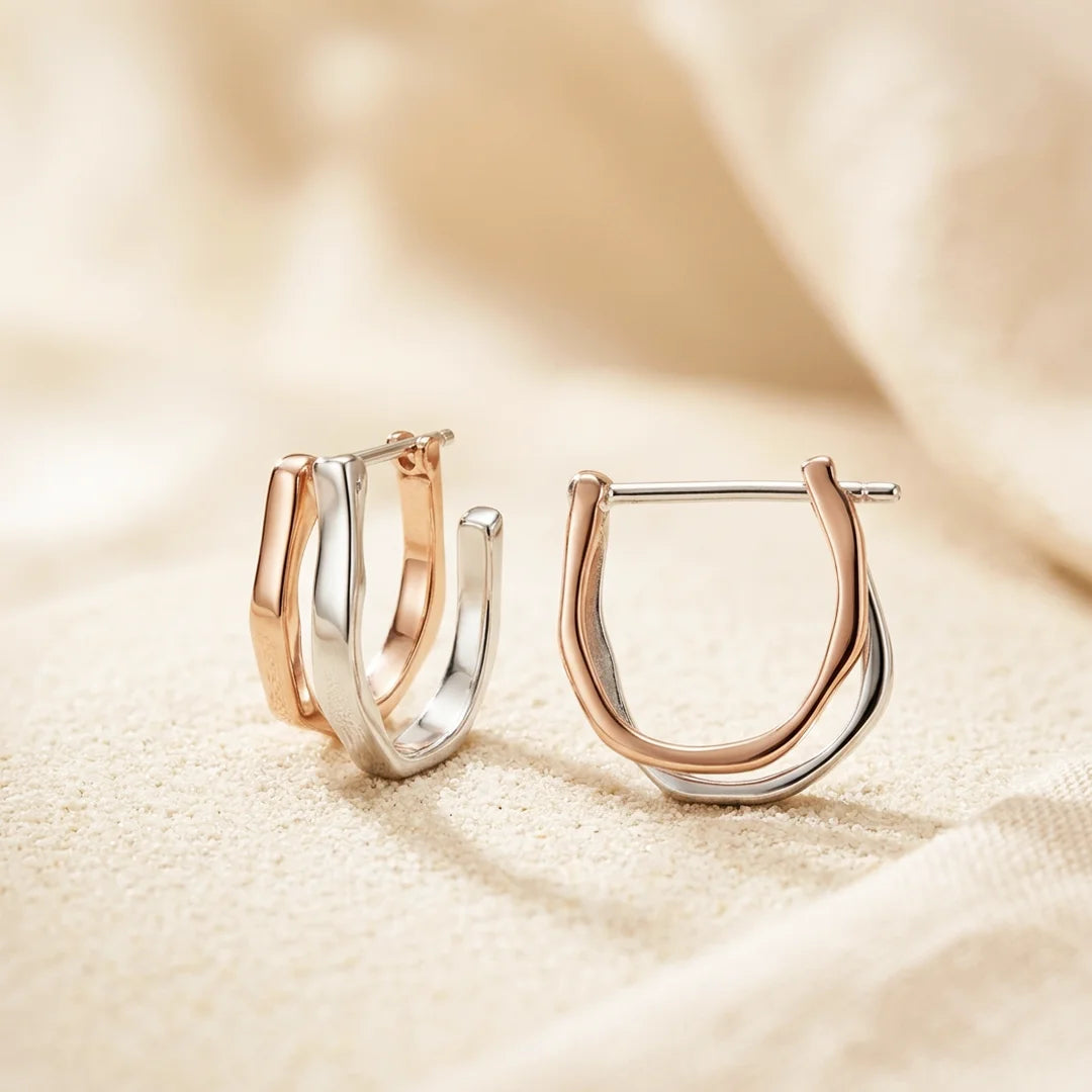 Contour Duo Two Tone Huggie Hoop Earrings