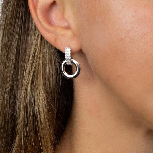 Cubic Zirconia Doughnut Earrings White Gold
