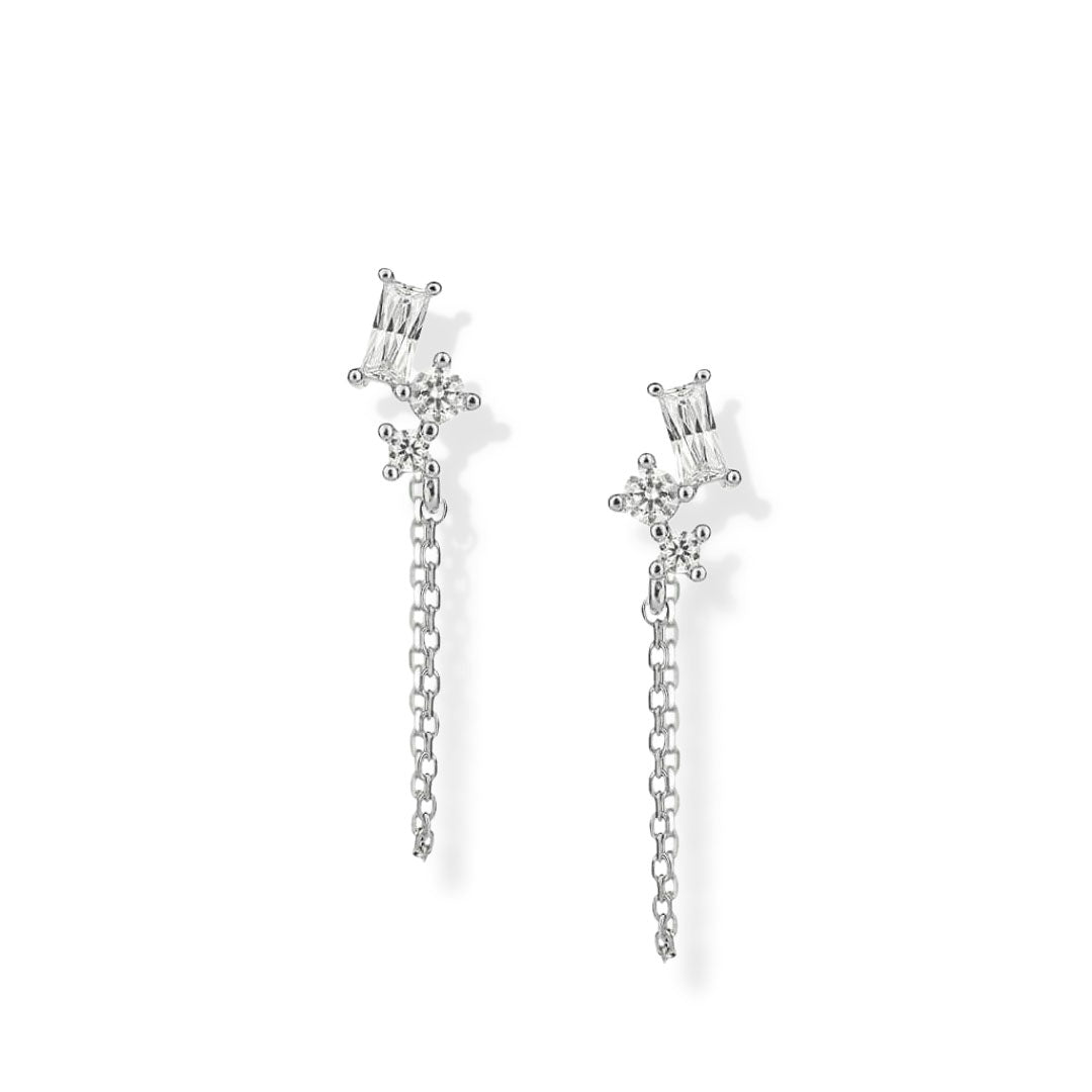 Diamonfire Baguette Chain Stud Earrings