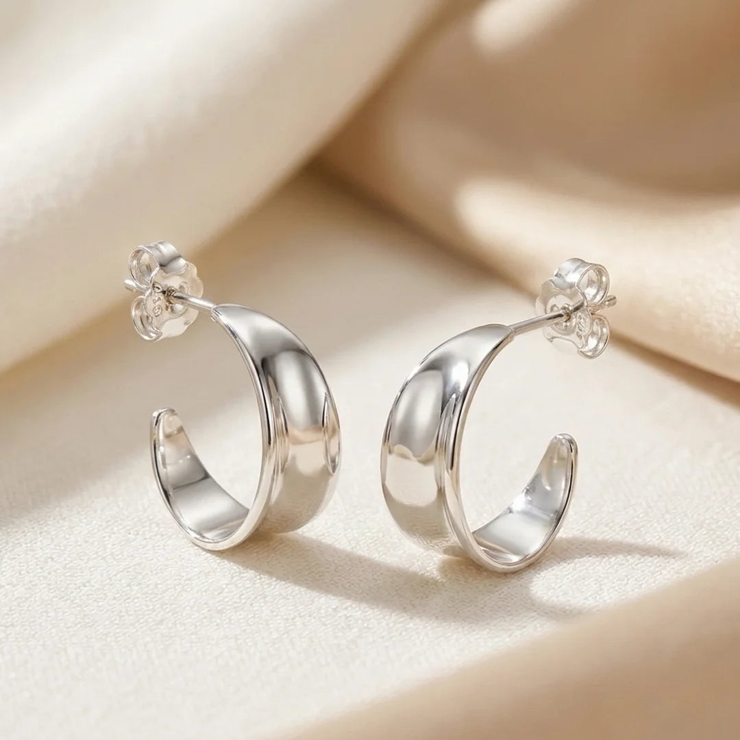 Sola Sculpted Midi Sterling Silver Hoop Earrings