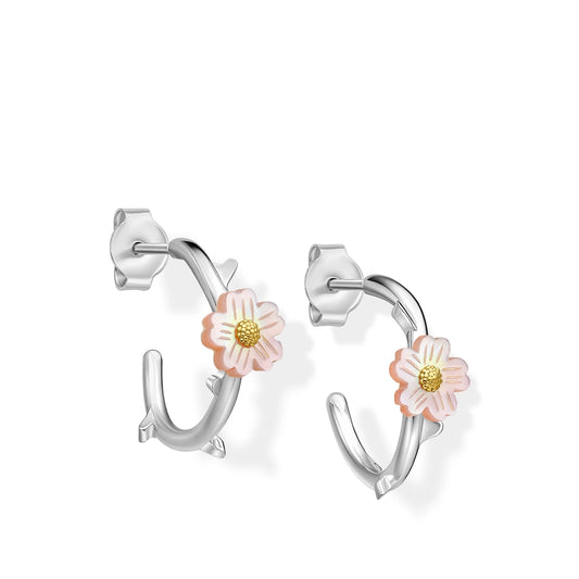 Laura Ashley MOP Cherry Blossom Ditsy Sterling Silver Hoop Earrings