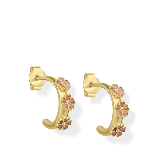 Laura Ashley Riverly Ditsy Guilloche Flower Sterling Silver Hoop Earrings
