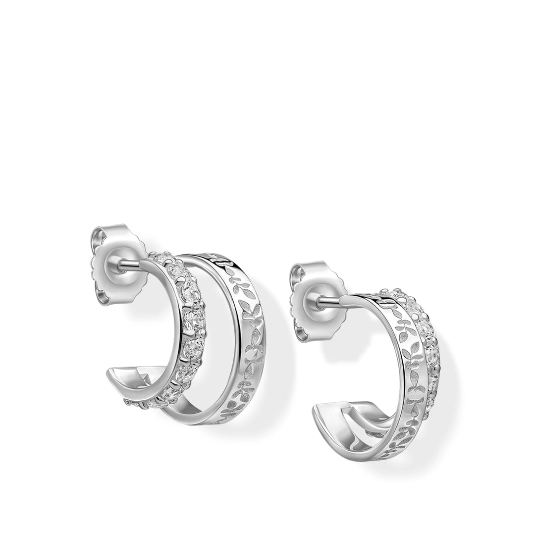Laura Ashley Foscot Damask White Topaz Sterling Silver Hoop Earrings