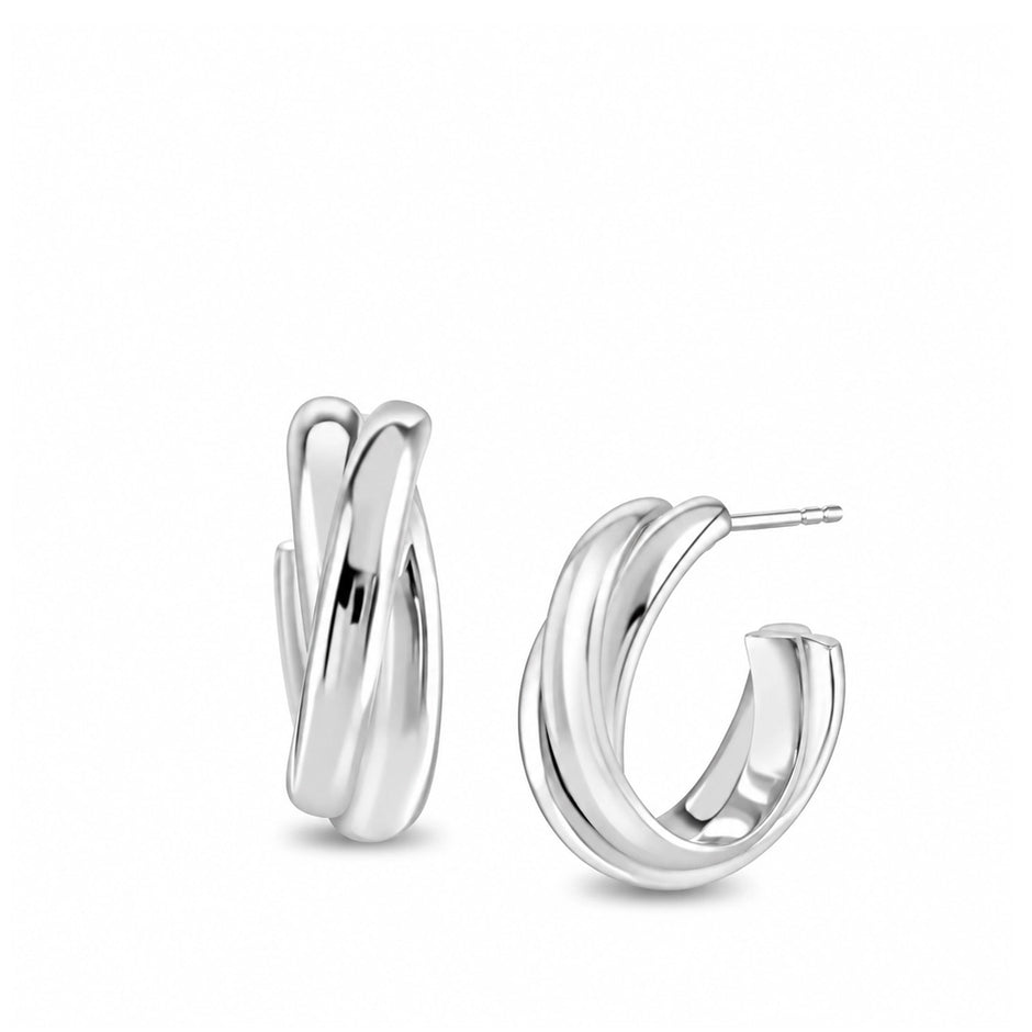 Crossover Silver Hoop Earrings