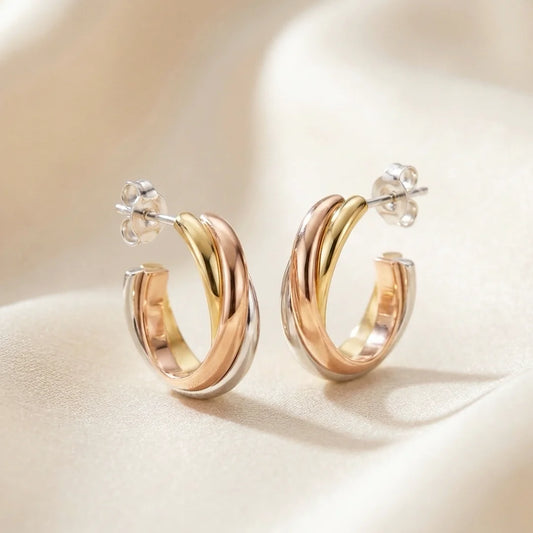 Trinity Twist Tri-Colour Hoop Earrings
