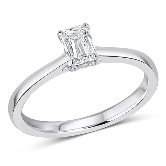 Hidden Halo, Solitaire Emerald Engagement Ring With Round Diamonds - ENG59825 SMT White Gold