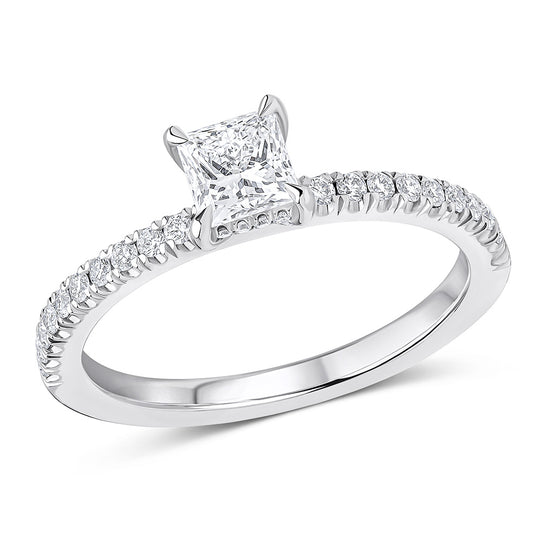 Hidden Halo Princess Engagement Ring With Round Diamonds - ENG90310 SMT White Gold