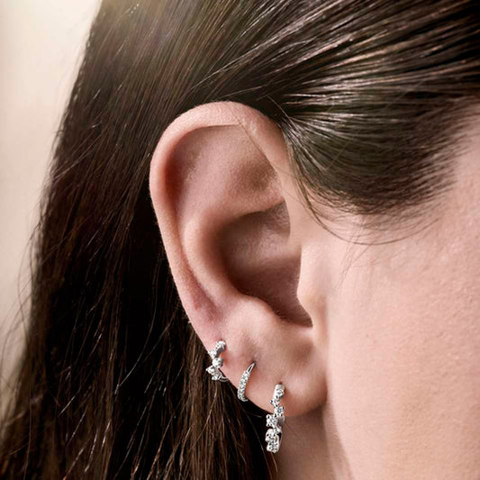 18ct White Gold Diamond Sparkle Small Huggie Hoop Earrings White Gold