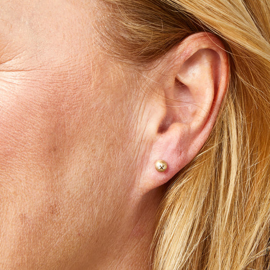 9ct Yellow Gold Starburst Detail Ball Stud Earrings Yellow Gold