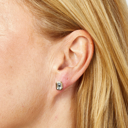 9ct Yellow Gold Elongated Octagon Aquamarine Stud Earrings Yellow Gold