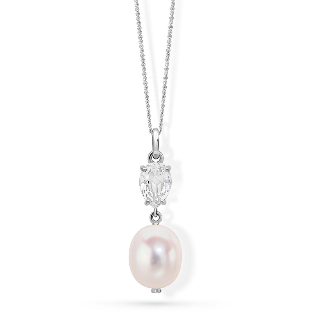 9ct White Gold Baroque Pearl and Topaz Pendant