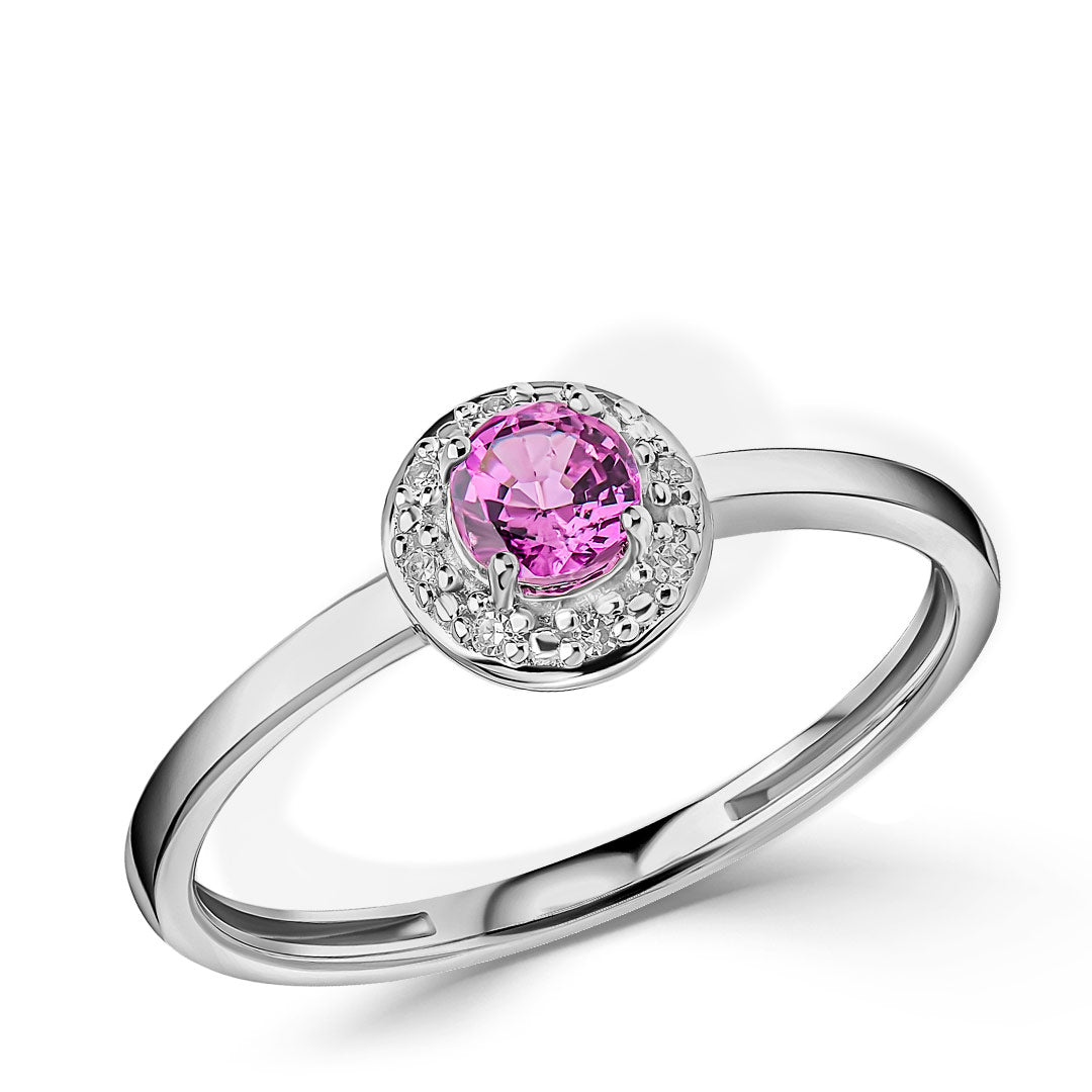 9ct White Pink Sapphire Diamond Ring