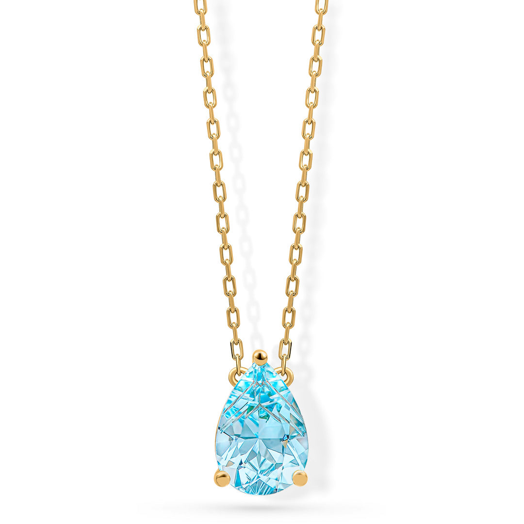9ct Yellow Pear Shaped Fancy Cut Sky Blue Topaz Necklace