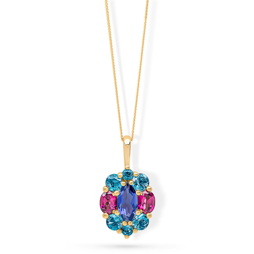 9ct Yellow Barcelona Multi Stones Cluster Pendant
