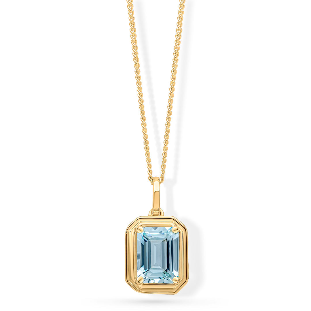 9ct Yellow Elongated Octagon Aquamarine Pendant