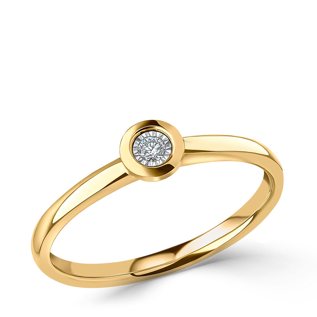9ct Yellow Rounded Bezel Diamond Ring