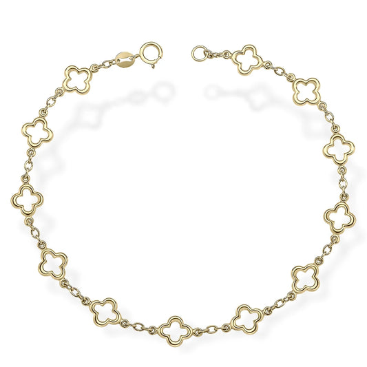 9ct Yellow Gold Quatrefoil Station Bracelet