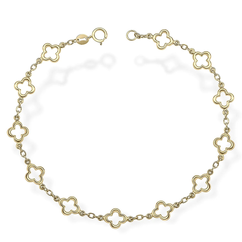 9ct Yellow Gold Quatrefoil Station Bracelet