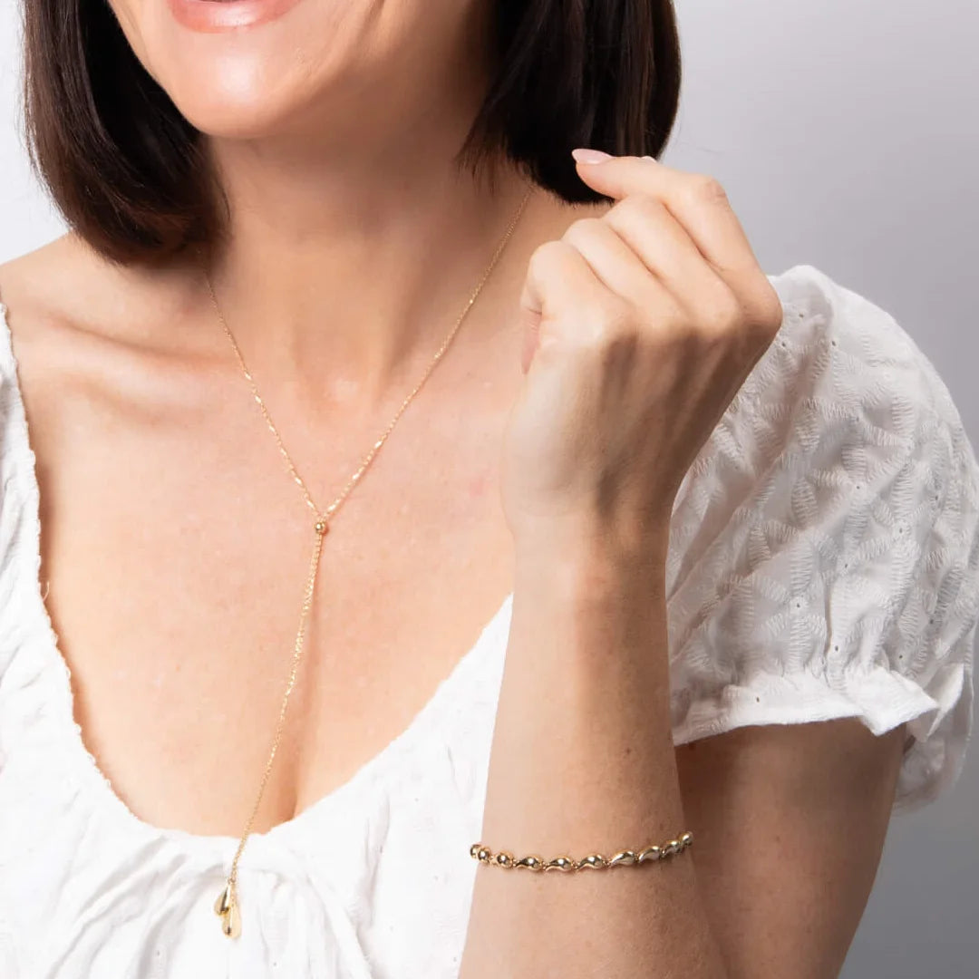9ct Yellow Gold Paisley Droplet Tennis Bracelet