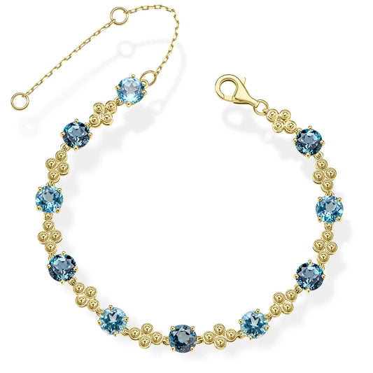 9ct Yellow Gold Blue Topaz Ornate Tennis Bracelet