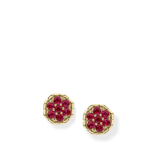 9ct Yellow Gold Crimson Ruby Halo Cluster Stud Earrings