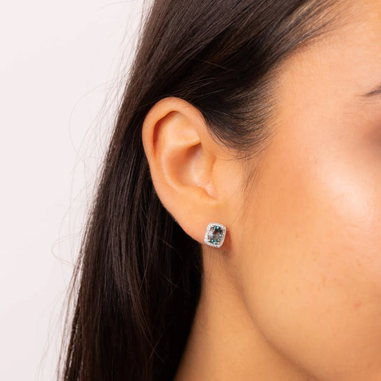 9ct White Gold OceanGlow Blue Fluorite and Topaz Stud Earrings 9ct White Gold OceanGlow Blue Fluorite and Topaz Stud Earrings