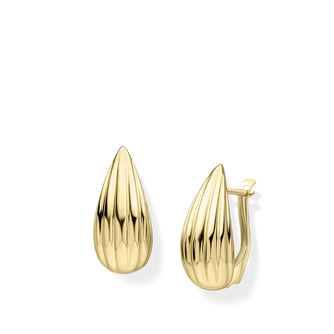 9ct Yellow Gold Ribbed Pear Drop Hoop Earrings