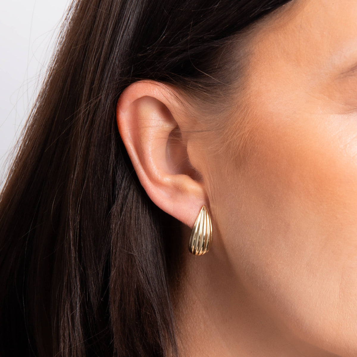 9ct Yellow Gold Ribbed Pear Drop Hoop Earrings
