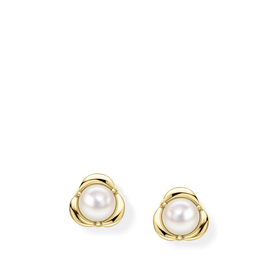 9ct Yellow Gold Petal Bud Pearl Stud Earrings