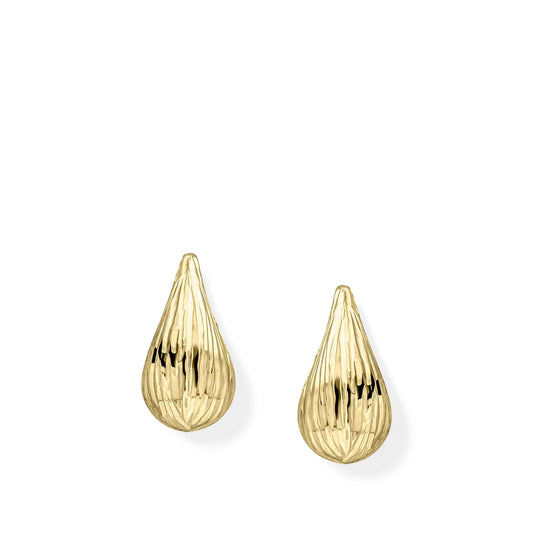 9ct Yellow Gold Ribbed Pear Drop Stud Earrings