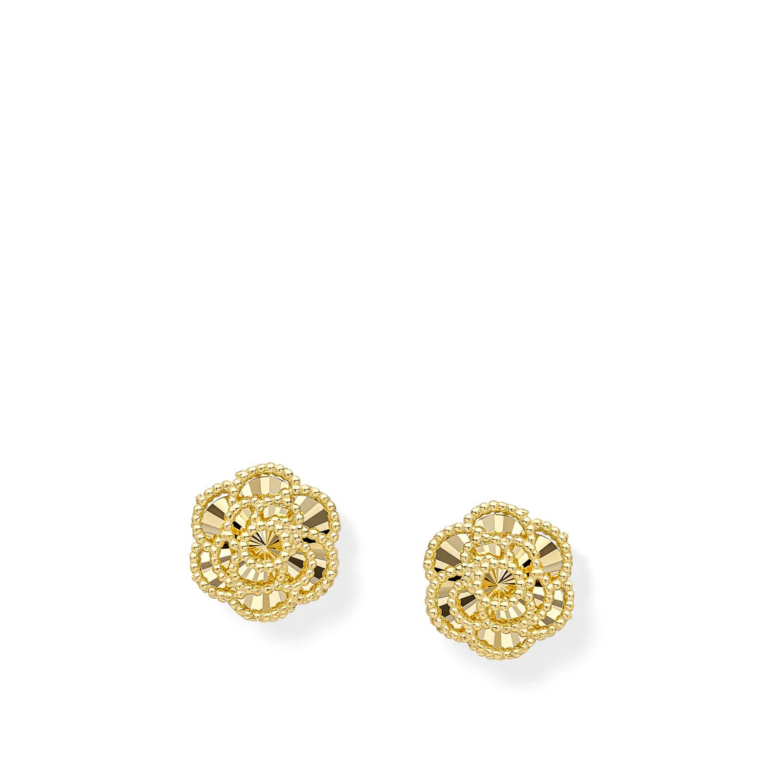 9ct Yellow Gold English Rose Stud Earrings