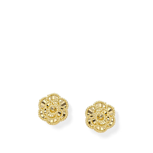 9ct Yellow Gold English Rose Stud Earrings
