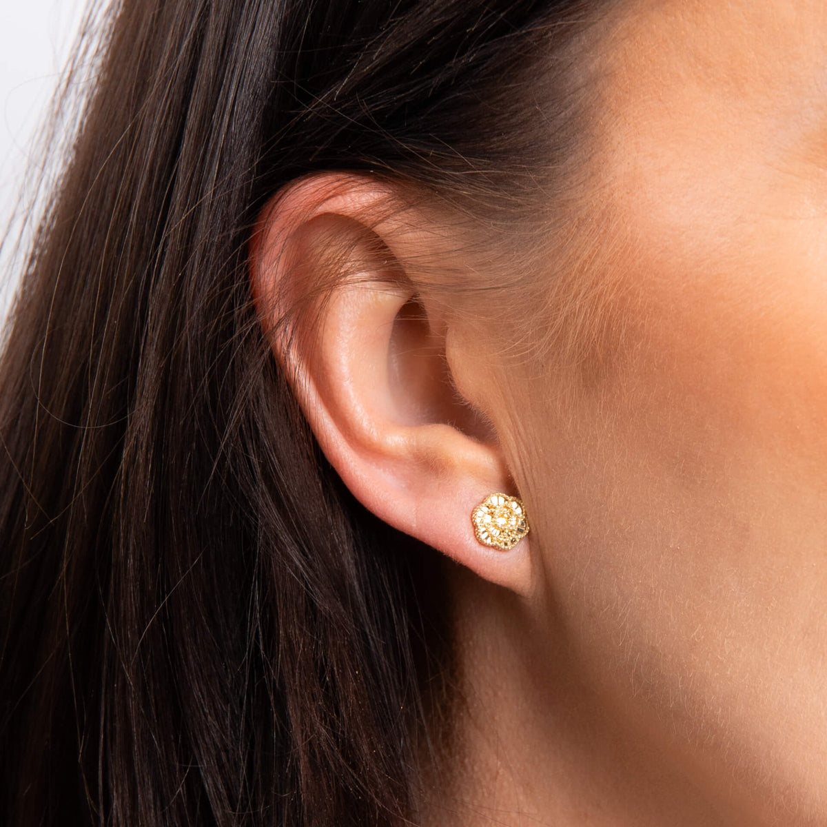 9ct Yellow Gold English Rose Stud Earrings