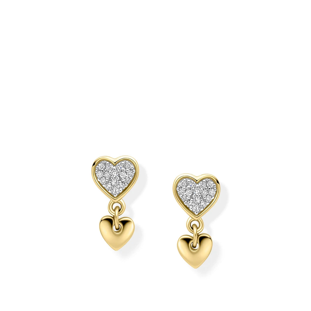 9ct Yellow Gold Love Heart Charm Drop Earrings