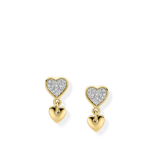 9ct Yellow Gold Love Heart Charm Drop Earrings