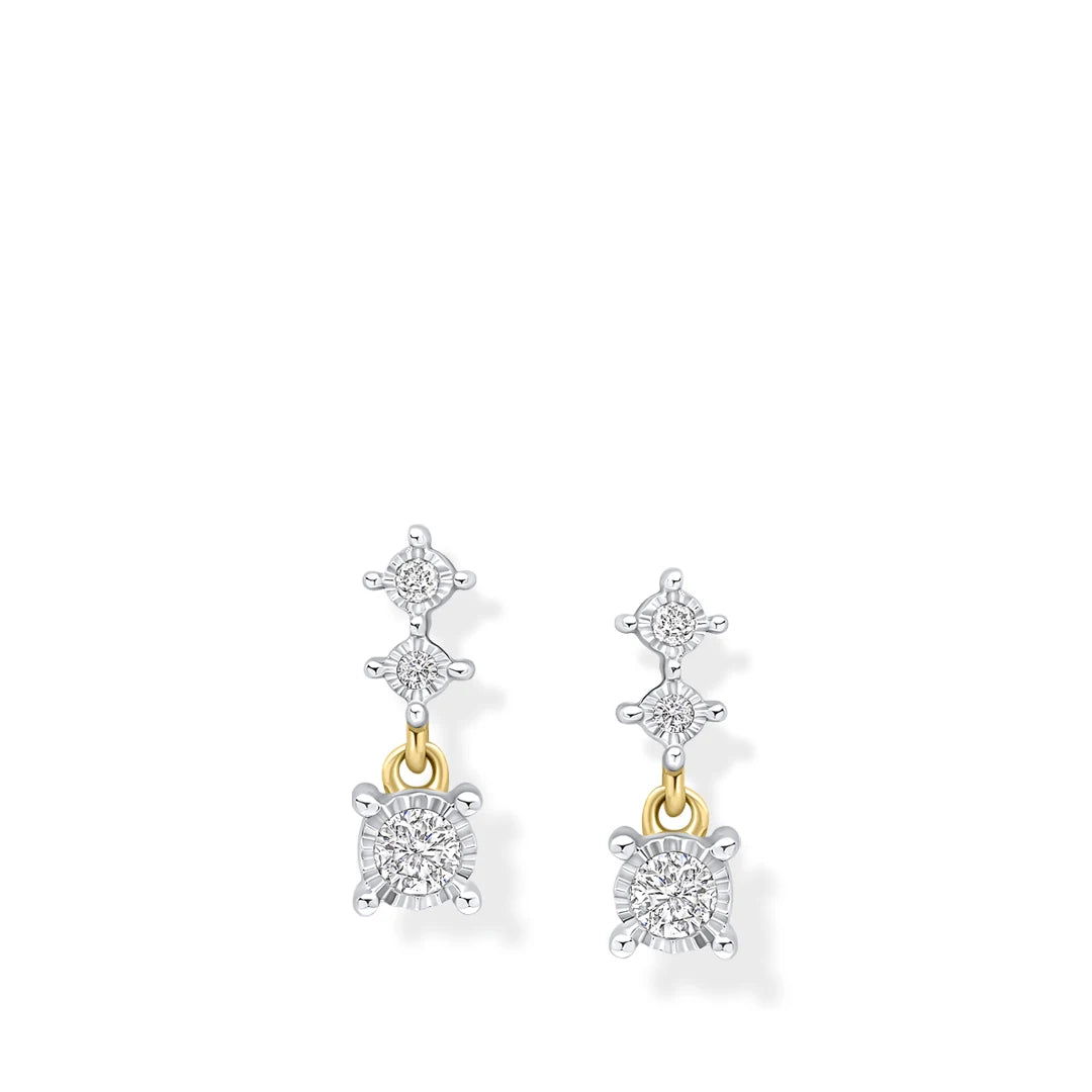 9ct Yellow Gold Trilogy Diamonds Drop Earrings