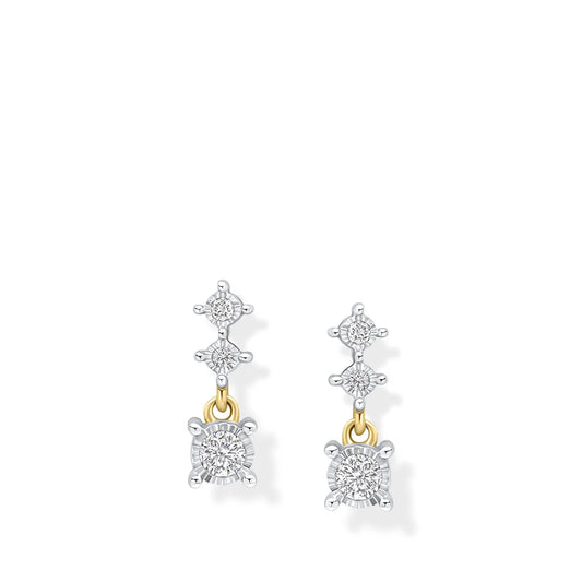 9ct Yellow Gold Trilogy Diamonds Drop Earrings