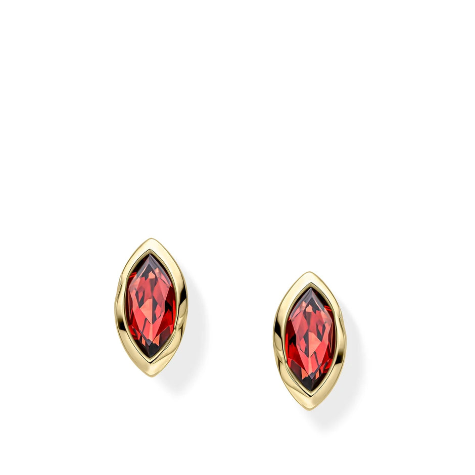 9ct Yellow Gold Navette Garnet Stud Earrings