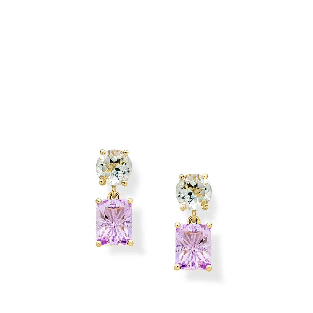 9ct Yellow Gold Toi et Moi Quartz and Amethyst Earrings