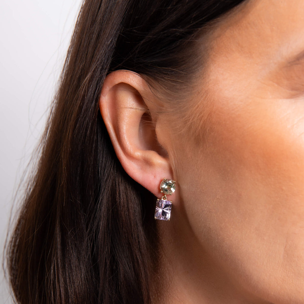 9ct Yellow Gold Toi et Moi Quartz and Amethyst Earrings