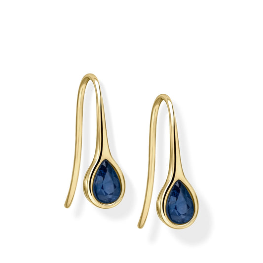 9ct Yellow Gold Blue Sapphire Whisper Dew Drop Earrings