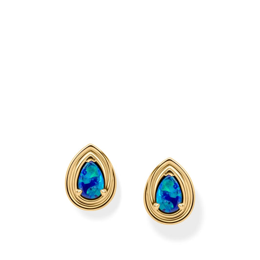 9ct Yellow Gold Opal Doublet Pear Shaped Stud Earrings