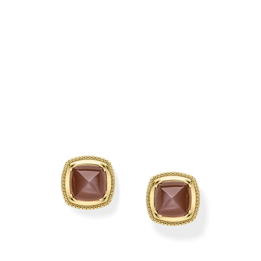 9ct Yellow Gold Sugarloaf Cut Chocolate Moonstone Stud Earrings