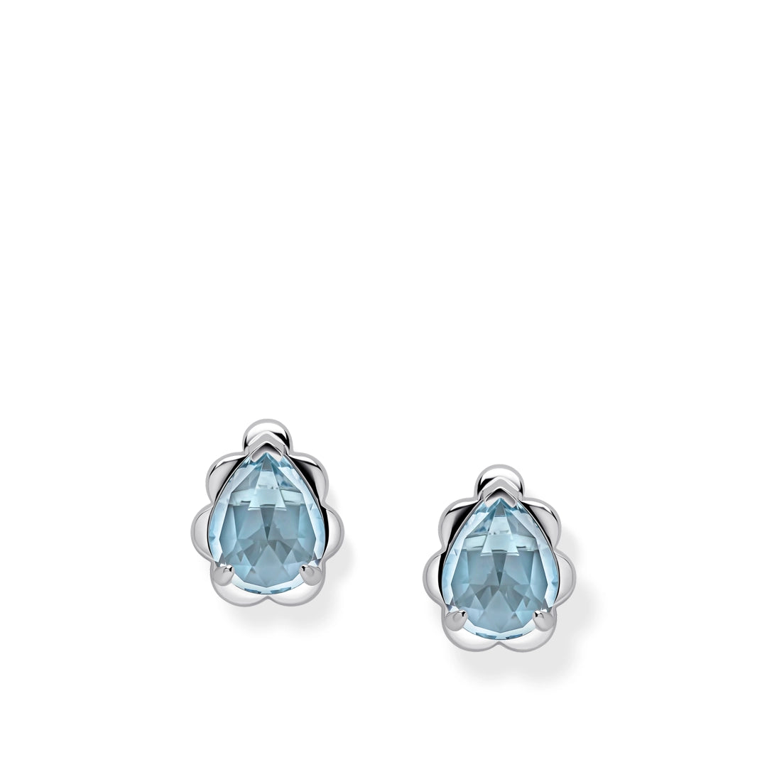 9ct White Gold Fancy Cut Sky Blue Topaz Flower Bud Earrings