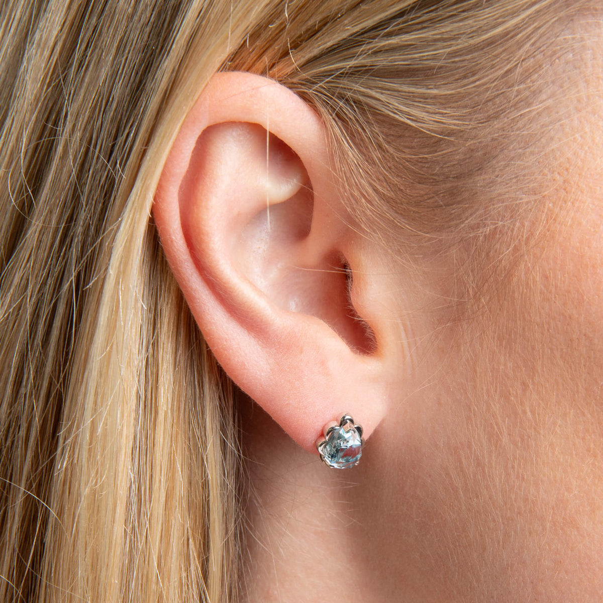 9ct White Gold Fancy Cut Sky Blue Topaz Flower Bud Earrings