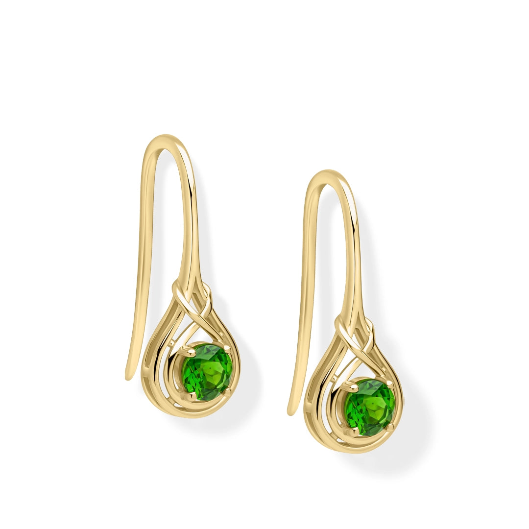 9ct Yellow Gold Celtic Knot Green Diopside Hook Earrings